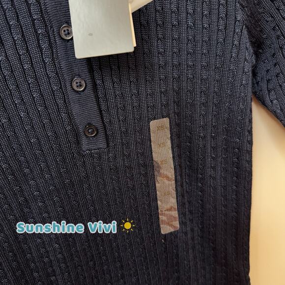 NWT Polo Ralph Lauren Cable-Knit Polo Sweater Refined Navy Woman XS - Picture 3 of 9